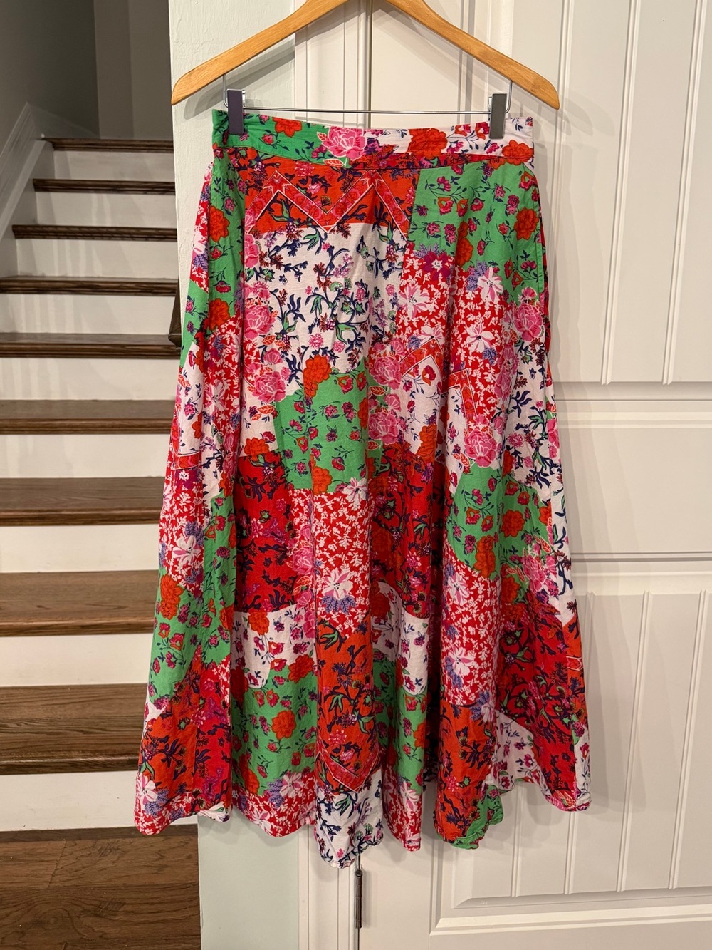 Kaktus Patchwork Floral Cotton Maxi Skirt Elastic Waist Boho Medium